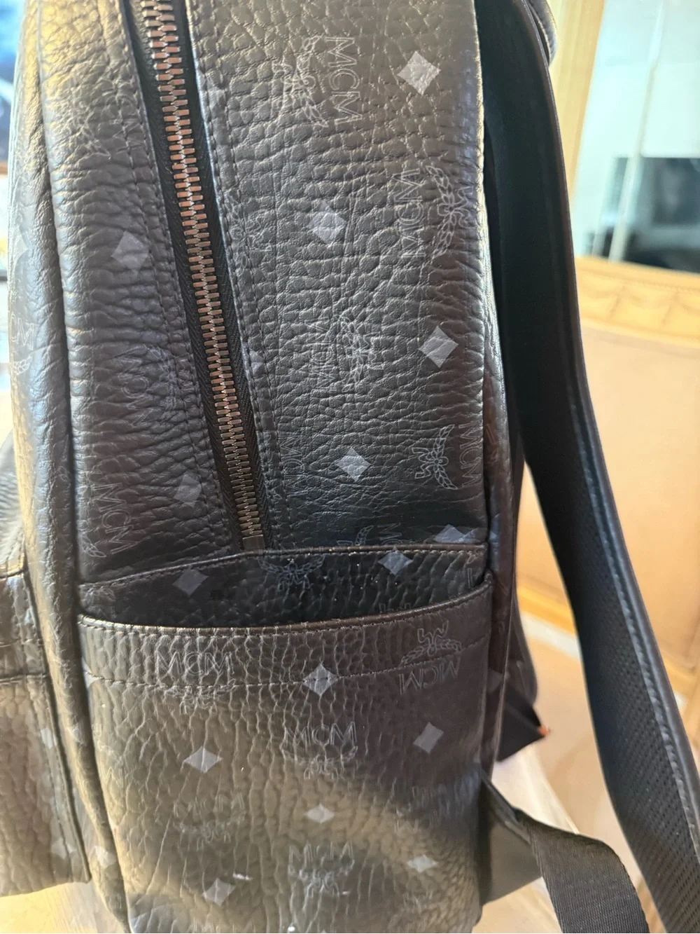 MCM Stark Visetos Backpack in black, featuring the signature Visetos monogram